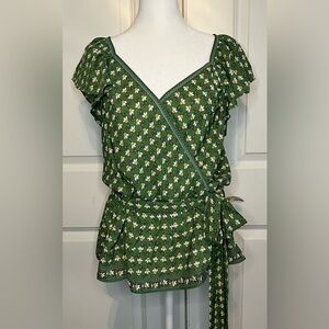 Max Studio Green Floral Wrap Blouse